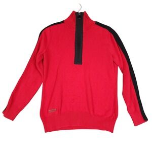 Ralph Lauren L RL Red Black Quarter Zip Cotton Sweater‎ Mens M